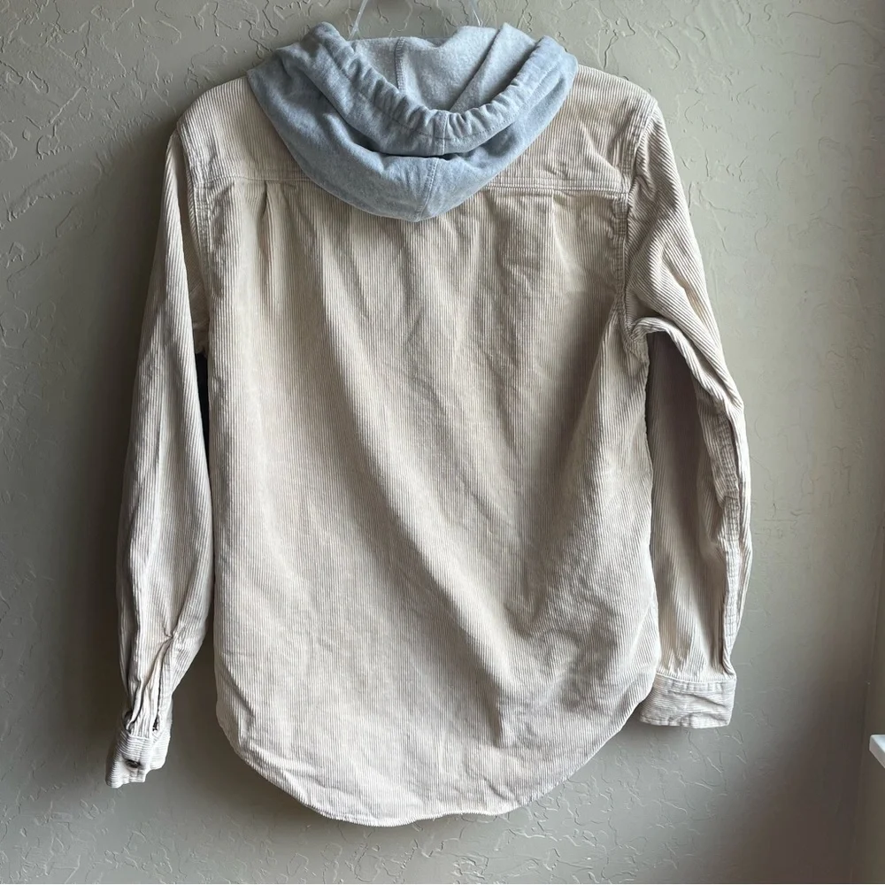 PacSun Tan Corduroy Hooded Shacket Shirt Jacket Beige Gray Hoodie Size Small